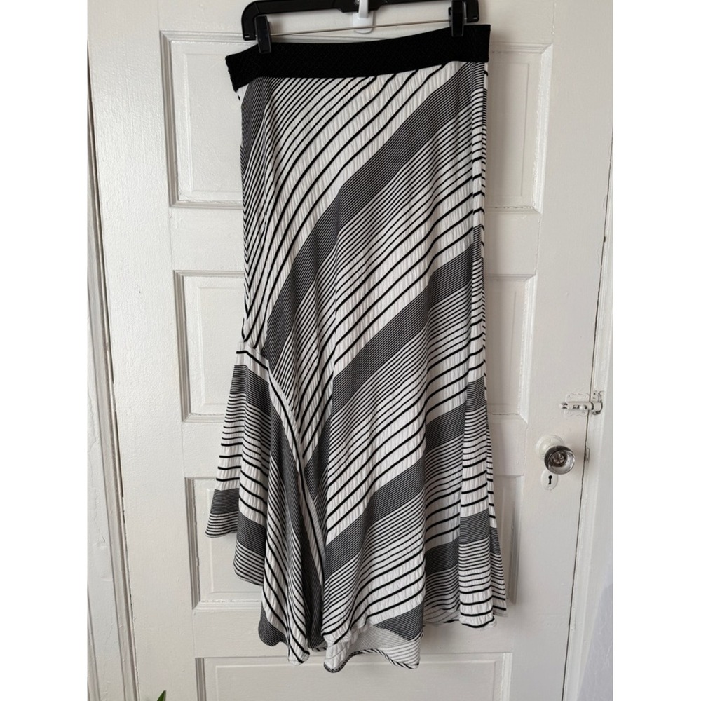 Chicos Flowy Midi Skirt Handkerchief Hem Trapeze Coastal Black‎ White Stripes - Picture 11 of 16